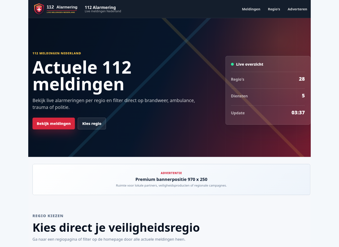 Screenshot van 112Alarmering.nl