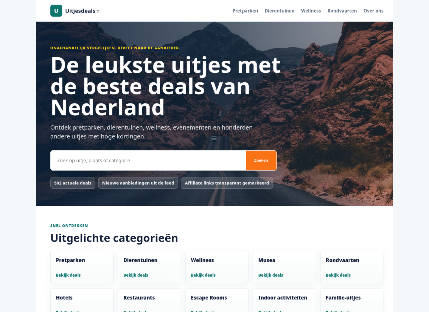 Screenshot van Uitjesdeals.nl